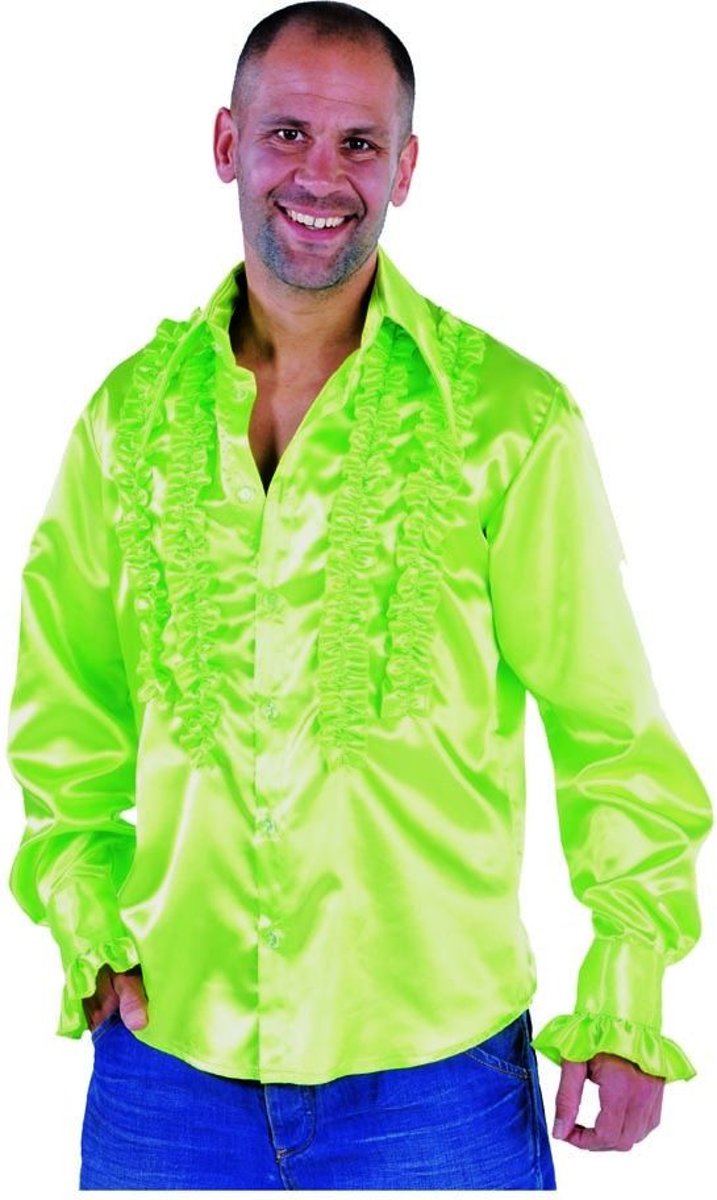 Jaren 80 & 90 Kostuum | Getailleerde Ruches Blouse Stiekem Dansen Neon Groen Man | Small | Carnaval kostuum | Verkleedkleding